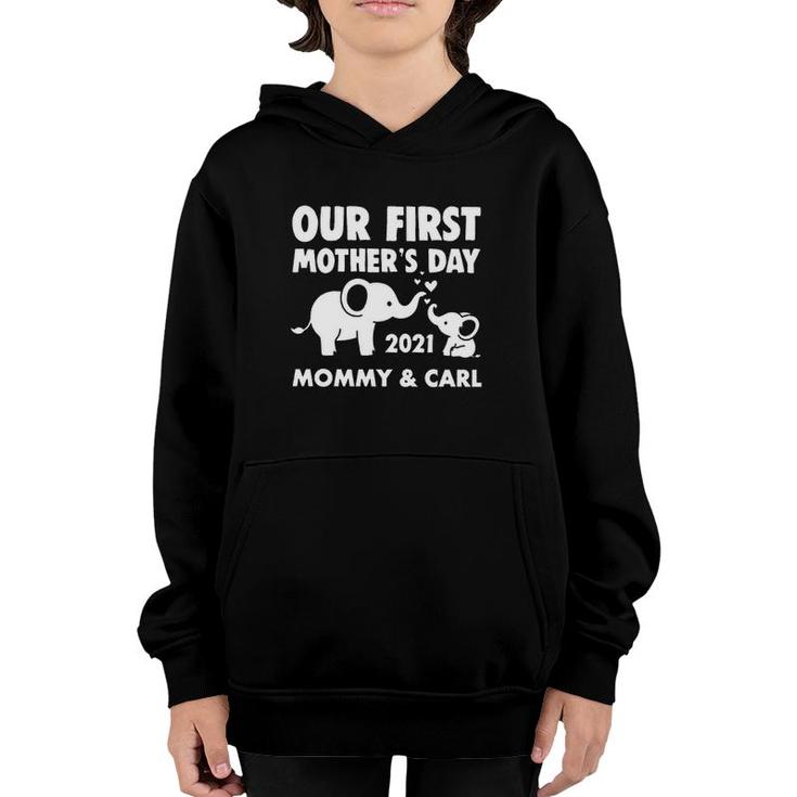 Our First Mother's Day 2021 Mommy & Carl Cute Elephants Personalized Youth Hoodie