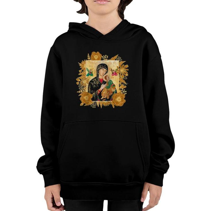 Our Lady Of Perpetual Help Blessed Mother Mary Catholic Icon Raglan Baseball Youth Hoodie