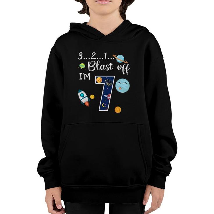 Outer Space 7 Years Old 7Th Birthday Party Youth Hoodie