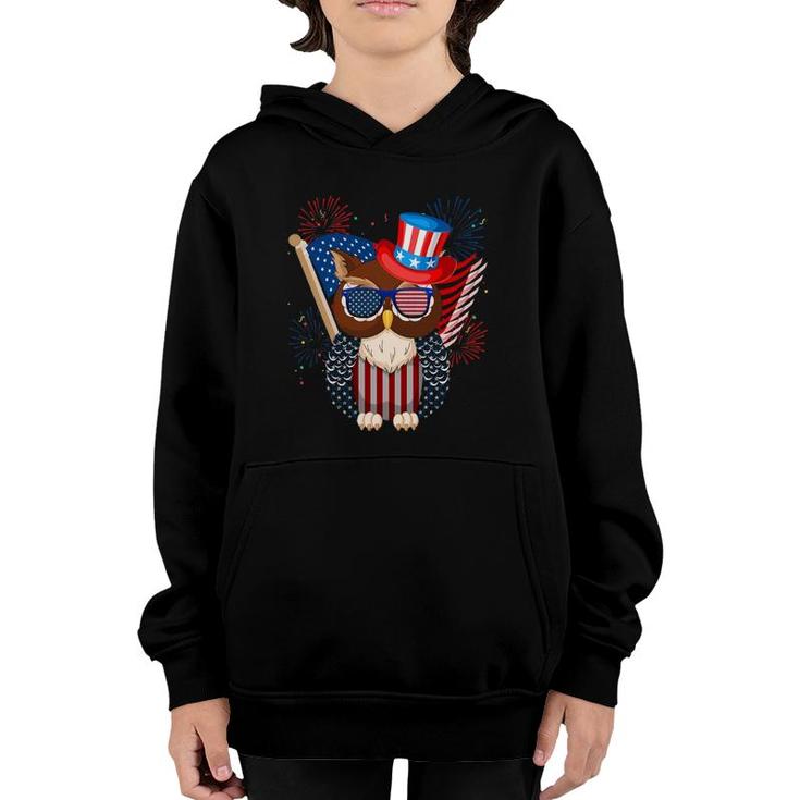 Owl American Flag 4Th Of July Independence Day Owl Lovers Youth Hoodie