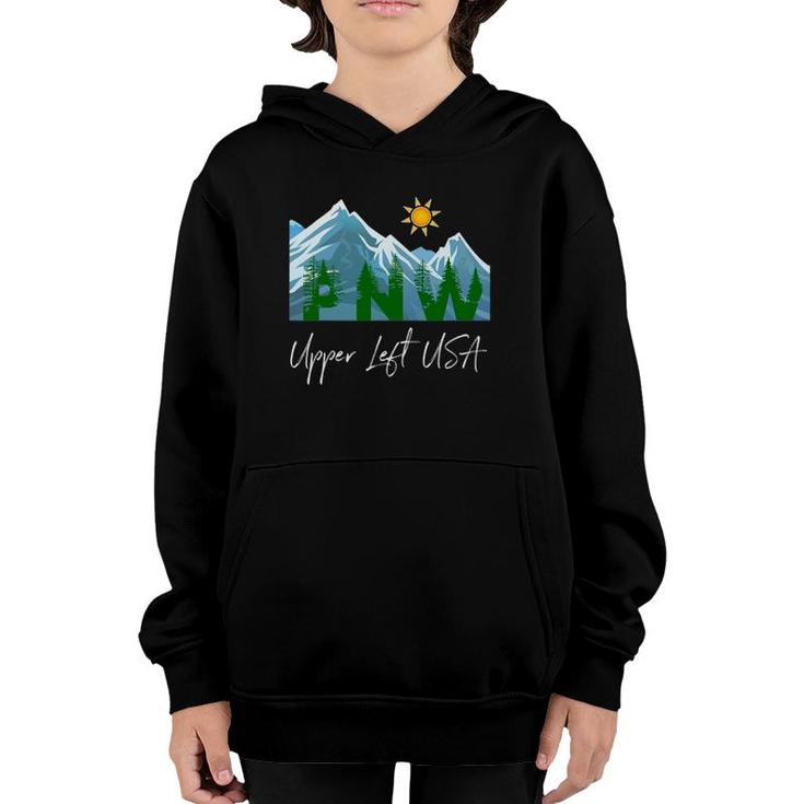 Pacific Northwest Pnw Pine Trees Mountains Upper Left Usa Youth Hoodie