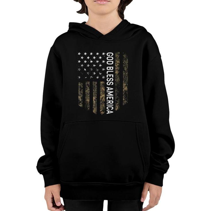 Patriotic American Flag Camo God Bless America Usa Patriot Youth Hoodie