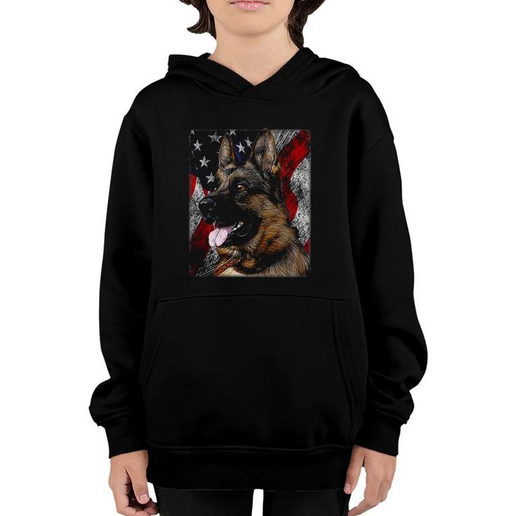 Patriotic German Shepherd - Shephard American Flag Puppy Dog Youth Hoodie