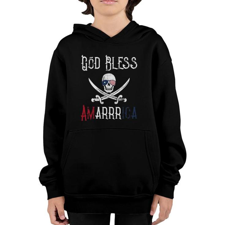 Patriotic Pirate Saying God Bless America Arrr Youth Hoodie