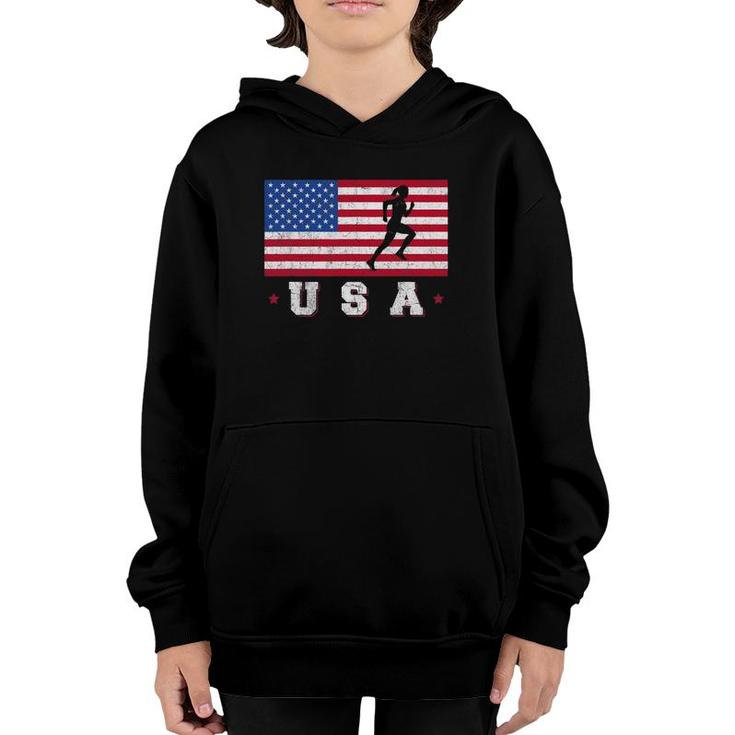 Patriotic Sports Gift American Usa Flag Track And Field Youth Hoodie