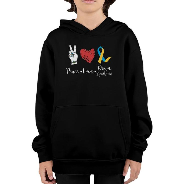 Peace Love Down Syndrome Awareness Ribbon Gifts Youth Hoodie