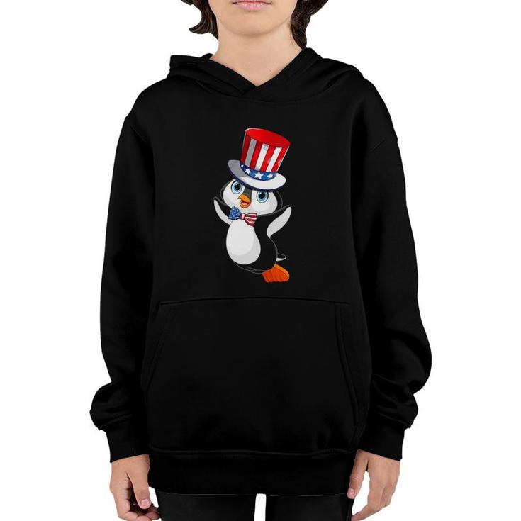 Penguin American Flag Hat Patriotic 4Th Of July  Gifts Youth Hoodie