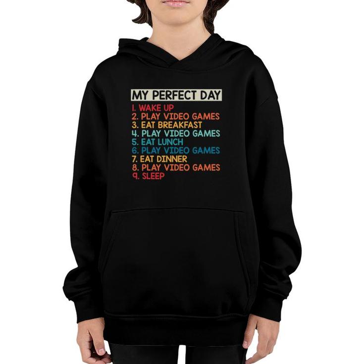 Perfect Day Eat Play Video Games Sleep Gamer Gaming Console Youth Hoodie