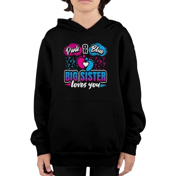 Pink Or Blue Big Sister Loves You Gender Reveal Baby Party Youth Hoodie