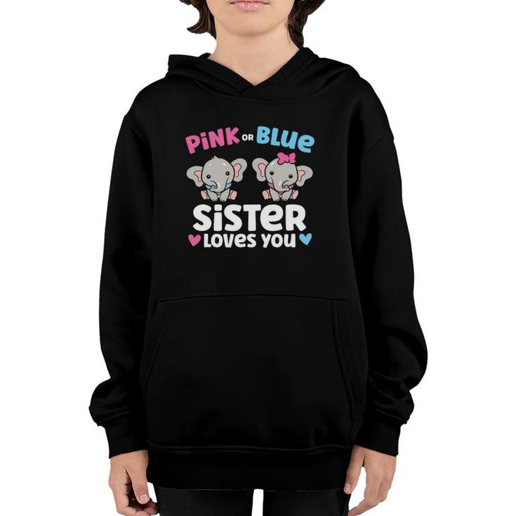 Pink Or Blue Sister Loves You Funny Gender Reveal Youth Hoodie