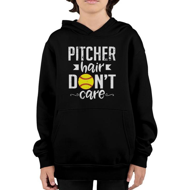 Pitcher Hair Don't Care Cute Softball Team Sports Youth Hoodie