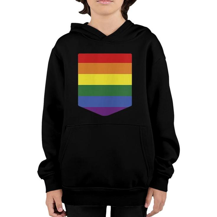 Pocket Rainbow Flag Print Retro Gay Lgbt Pride Month Support  Youth Hoodie