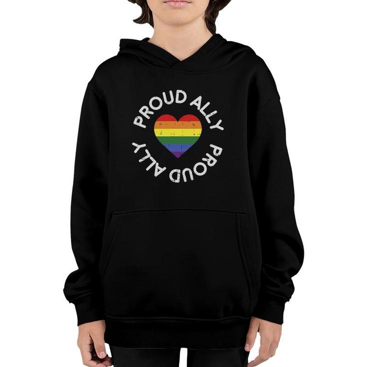 Proud Ally Funny Rainbow Heart Gay Lgbt Pride Support Gift Youth Hoodie