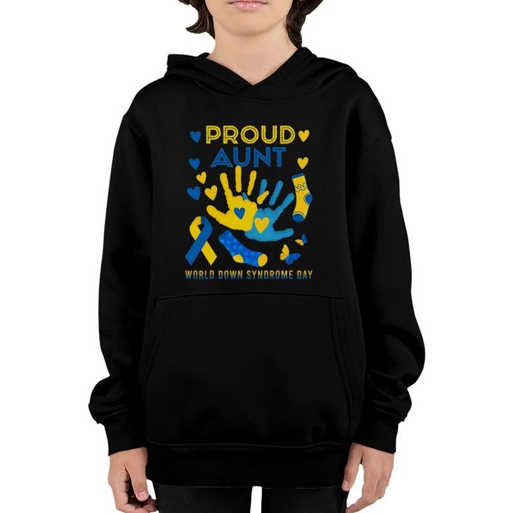 Proud Aunt T21 World Down Syndrome Awareness Day Ribbon Youth Hoodie