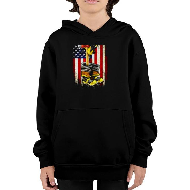 Proud Firefighter Uniform American Flag Youth Hoodie