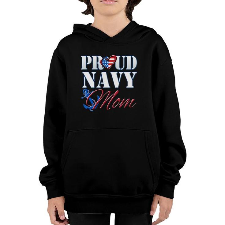 Proud Navy Mom Usa Heart American Flag  Mothers Day Youth Hoodie