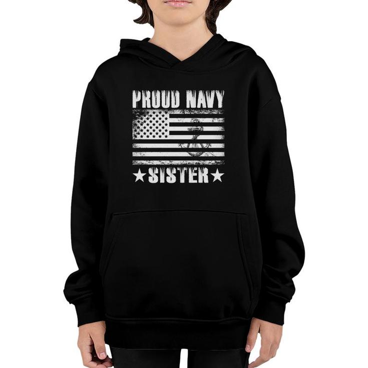 Proud Navy Sister Usa Flag Retro Vintage Military Proud  Youth Hoodie