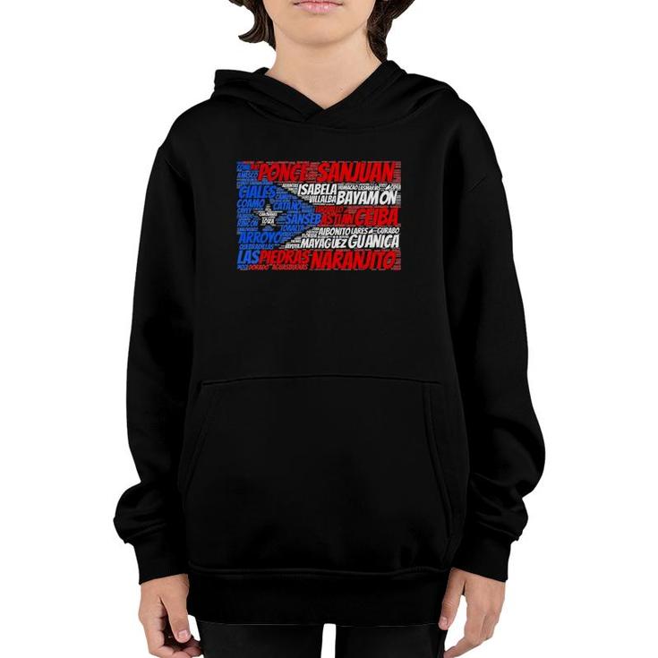 Puerto Rican Flag With Towns And Cities Of Puerto Rico Gift Youth Hoodie