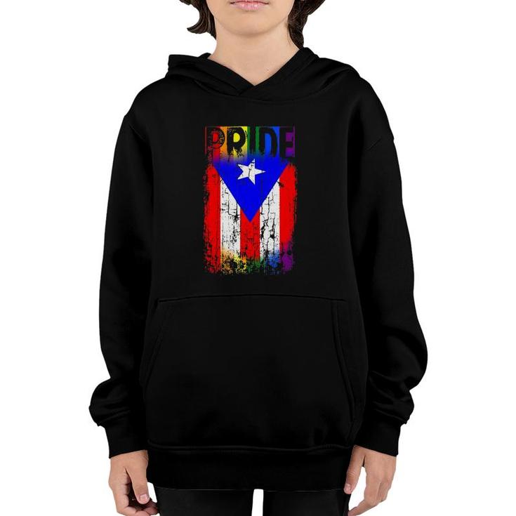 Puerto Rico Rican Gay Pride Flag Lgbtq Boricua Distressed Youth Hoodie