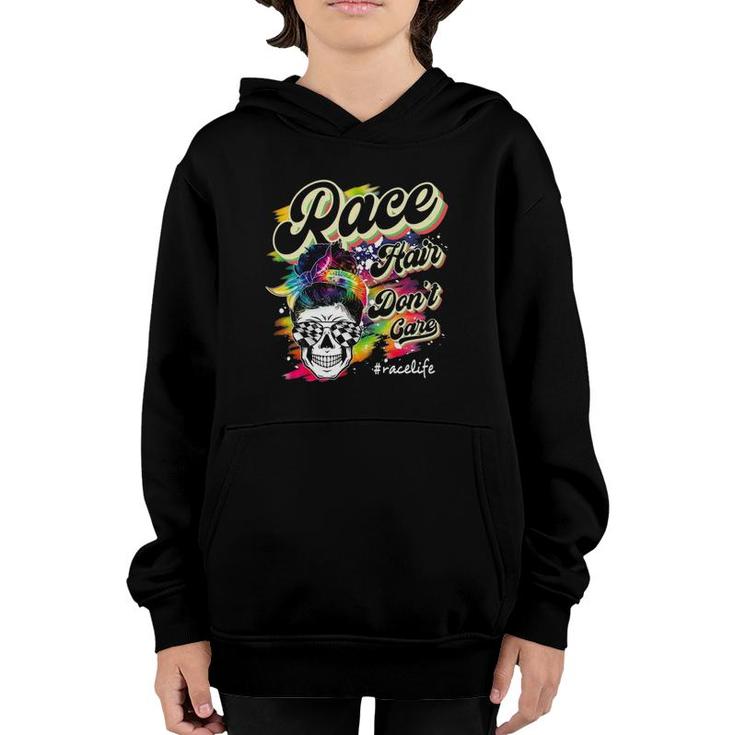 Race Hair Don't Care Messy Bun Sunglasses Mother's Day Youth Hoodie