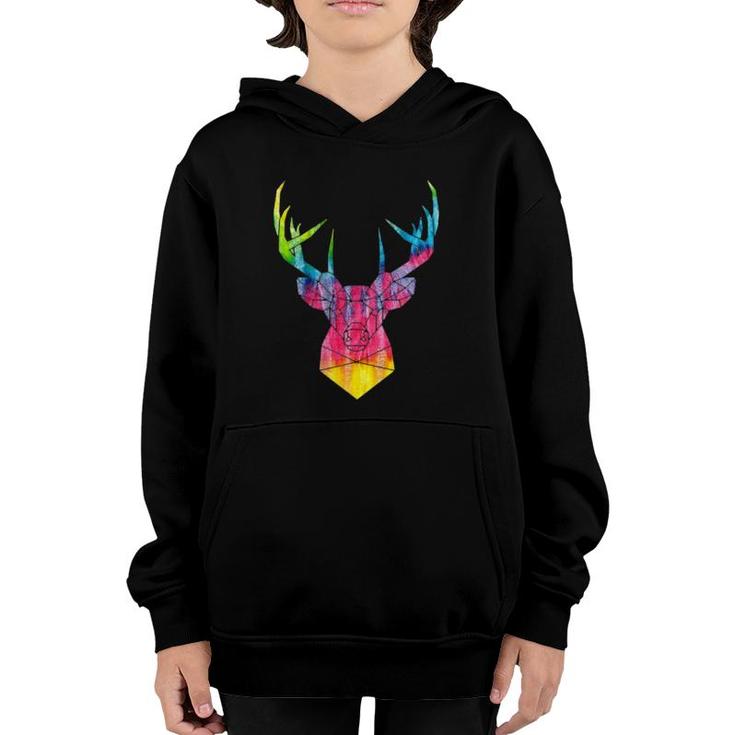 Rainbow Hippie Art Buck Wildlife Deer Hippy Trippy Tie Dye Youth Hoodie