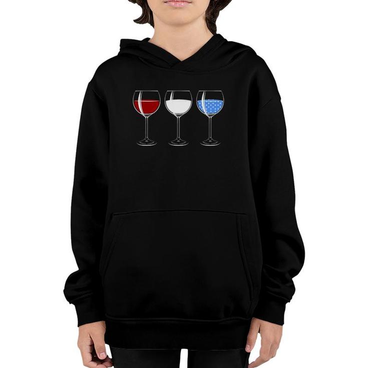 Red White Blue Wine Glasses American Flag 4Th Of July Youth Hoodie