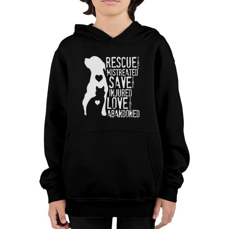 Rescue, Save, Love Animal Rescue, Dog Lover Cat Lover Youth Hoodie