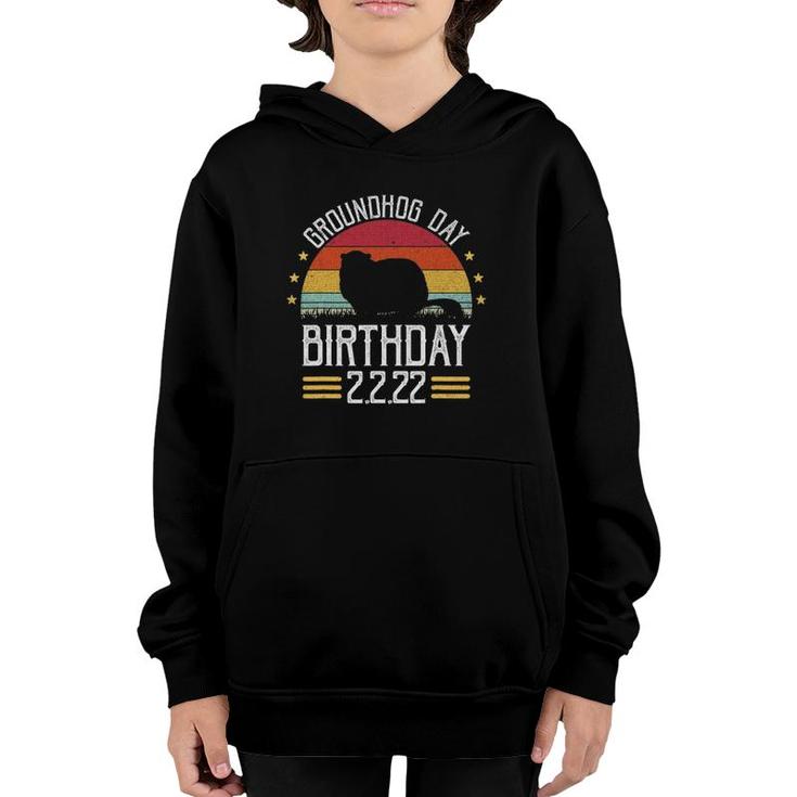 Retro Groundhog Day Birthday 2222 Party February Groundhog Youth Hoodie