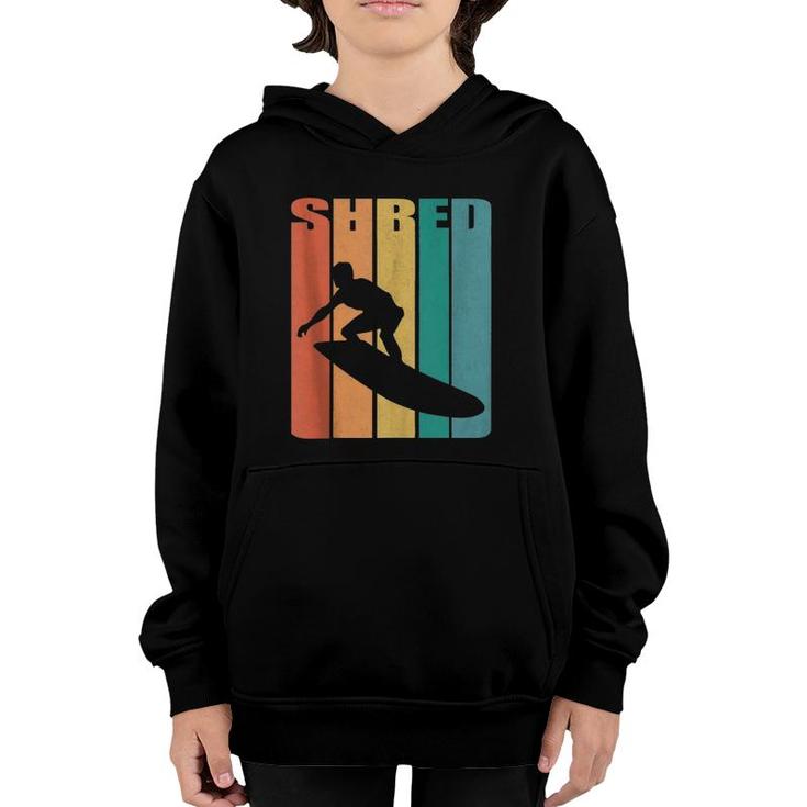 Retro Surf  70S Vintage Shred Surfer Longboard Surfing  Youth Hoodie