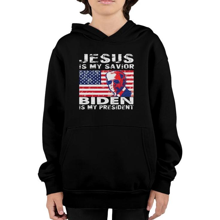 Retro Vintage Gift Jesus Is My Savior Biden Is My President Youth Hoodie