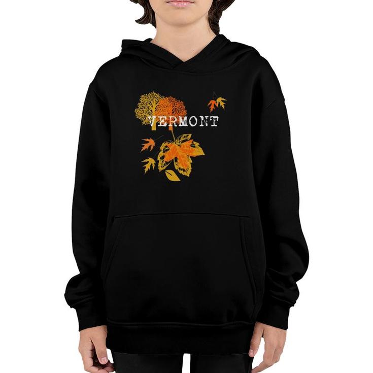 Roadworking Vermont Travel Fall Leaves Vacation Souvenir Youth Hoodie