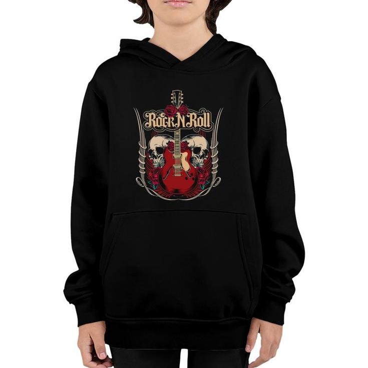 Rock And Roll For Women Rock N Roll For Men Skull And Roses Youth Hoodie