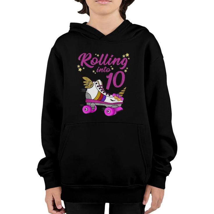 Rolling Into 10Th Birthday Unicorn Roller Skate Party Youth Hoodie