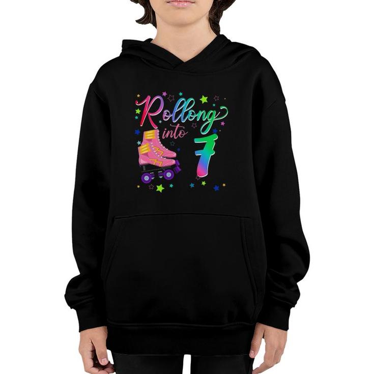 Rolling Into 7 Years Old Birthday Roller Skate Youth Hoodie