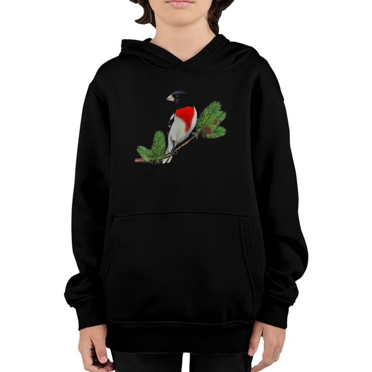 Rose-Breasted Grosbeak On Branch Birder & Bird Lover Gift Youth Hoodie