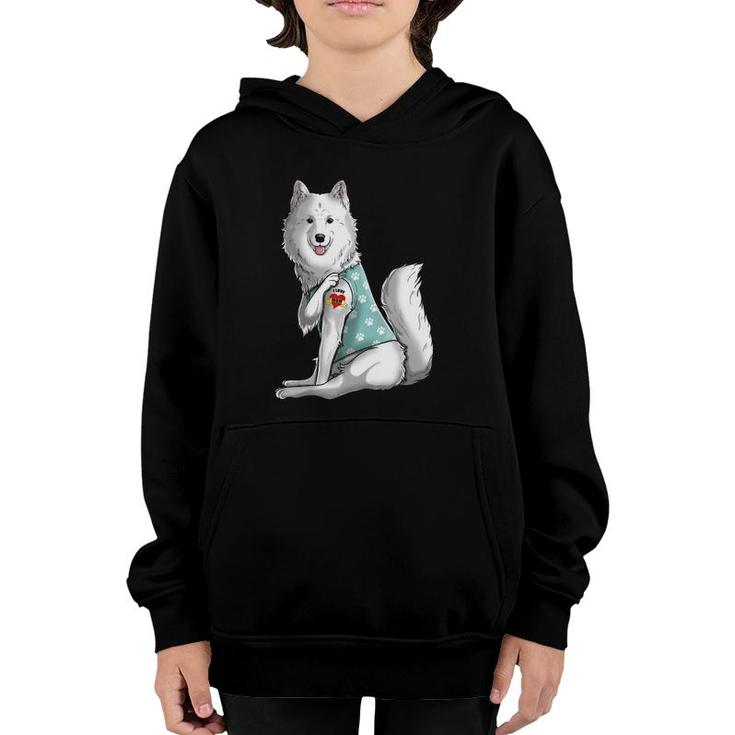 Samoyed I Love Mom Tattoo Dog  Funny Mother's Day Gift Youth Hoodie