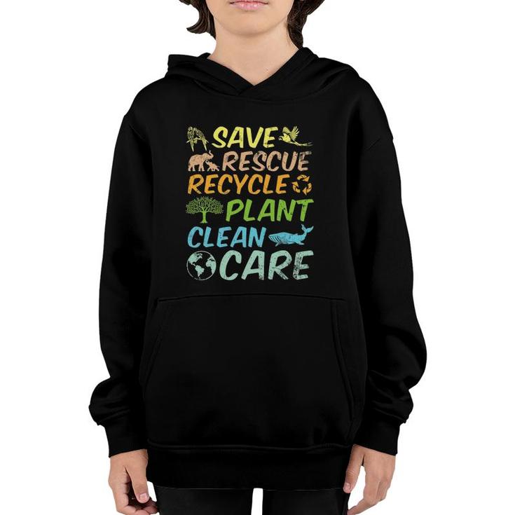 Save Rescue Recycle Plant Clean Care Happy Mother Earth Day Youth Hoodie