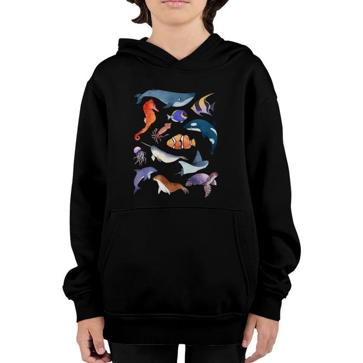 Sea Animals  Funny Ocean Marine Creatures Gifts Youth Hoodie
