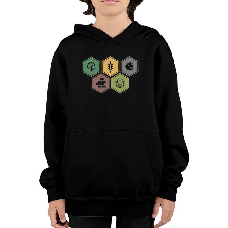 Settlers Board Game Inspired Minimalist Hex Design Youth Hoodie