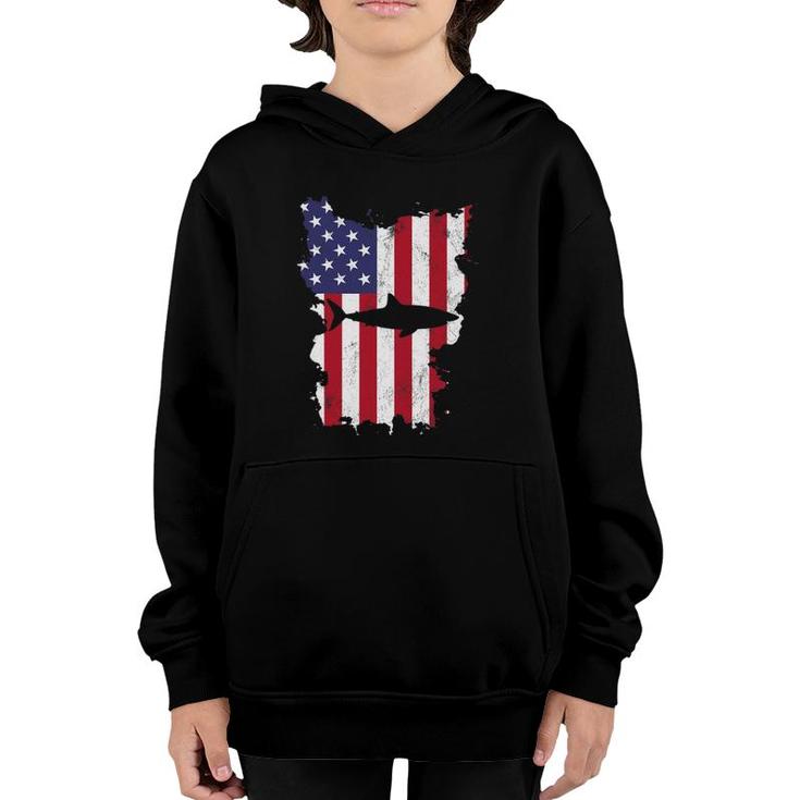 Shark Usa Flag America 4Th Of July Murica Gift Vintage Youth Hoodie