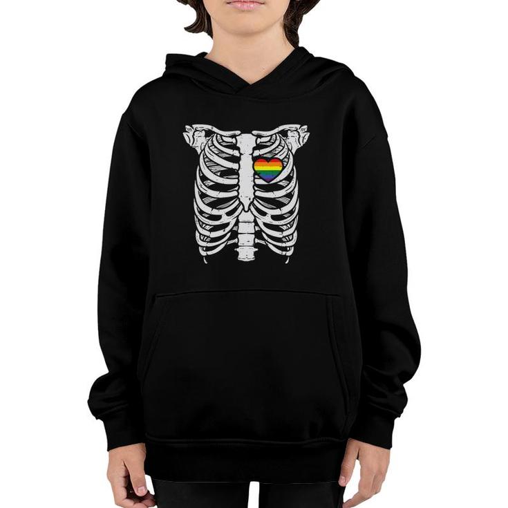 Skeleton Xray Ribs Halloween Heart Lgbtq Gay Pride Ally Youth Hoodie