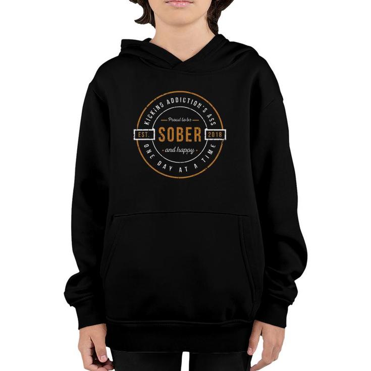Sober Since 2018 3 Years Sobriety Anniversary Gift Youth Hoodie