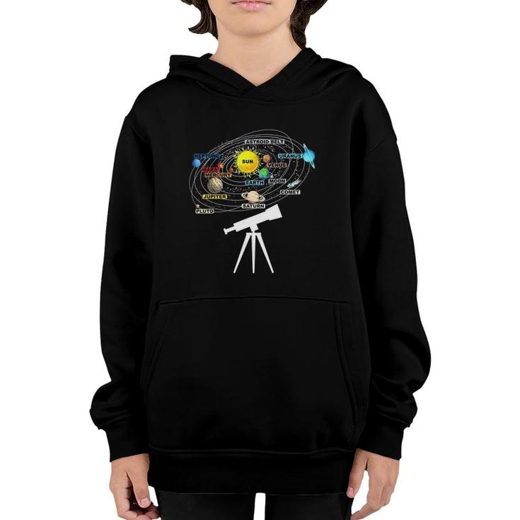 Solar System Planets Astronomy Space Science Telescope Youth Hoodie