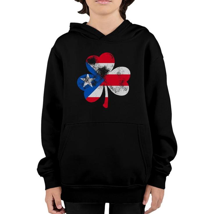 St Patrick's Day Puerto Rican Flag Shamrock Puerto Rico Flag Youth Hoodie