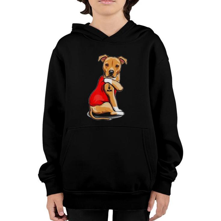 Staffordshire Bull Terrier Dog Tattoo I Love Mom Mother's Youth Hoodie