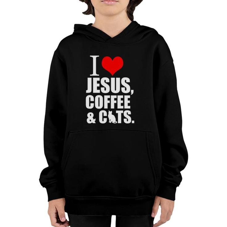 Storecastle I Love Jesus Christian Coffee And Cats Gift Youth Hoodie