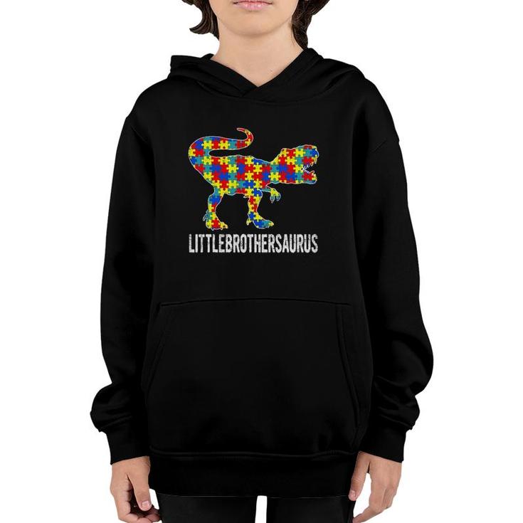 Strong Dinosaur Little Brother Saurus Autism Awareness Youth Hoodie