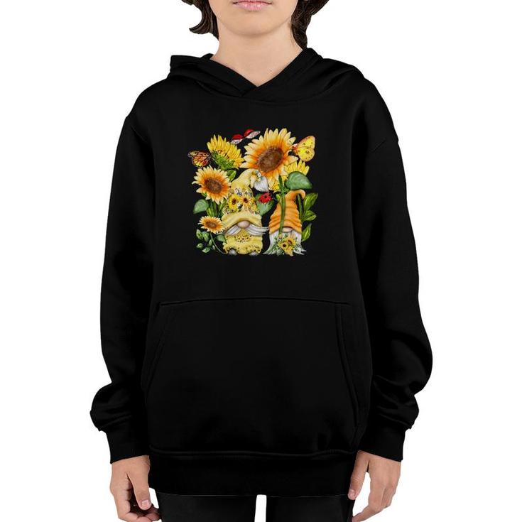 Sunflower Gnome Butterfly & Ladybug For Gardeners - Floral Youth Hoodie