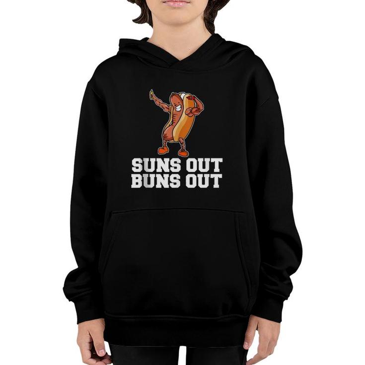 Suns Out Buns Out Funny Hot Dog Cartoon  Youth Hoodie