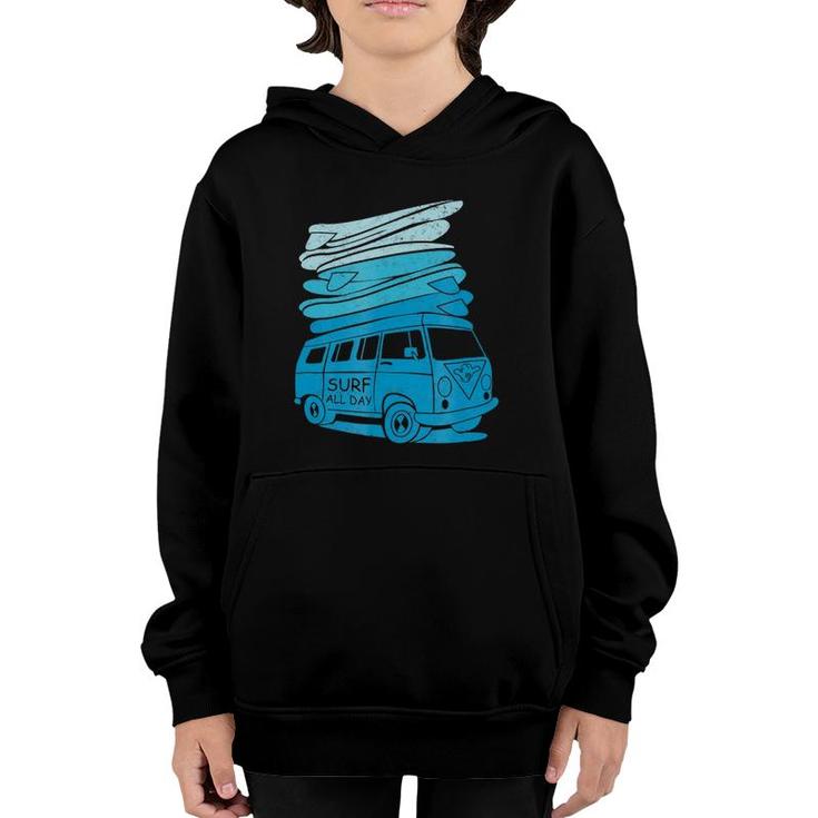 Surf All Day Vintage Style Graphic Youth Hoodie